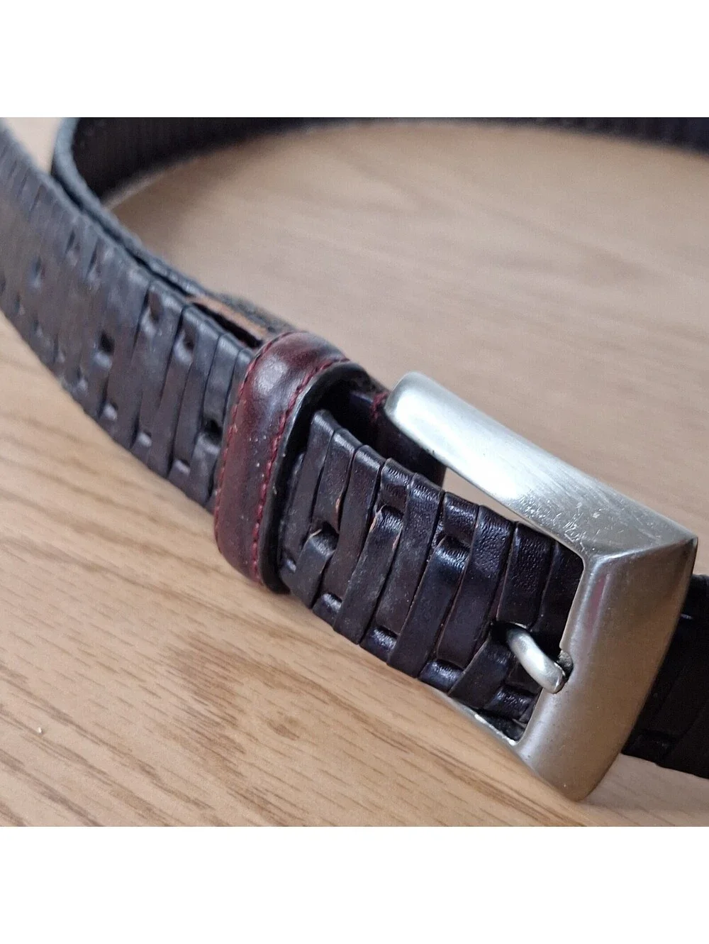 Vintage Dark Brown Woven Genuine Leather Belt Mens Large Braided Style 1053